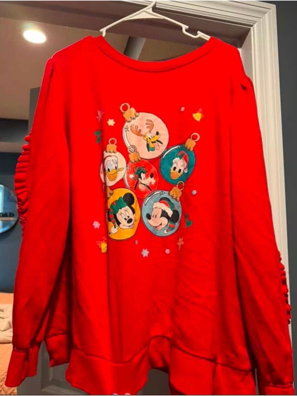 Disney Red Kids Holiday Sweatshirt with Mickey & Friends Ornaments